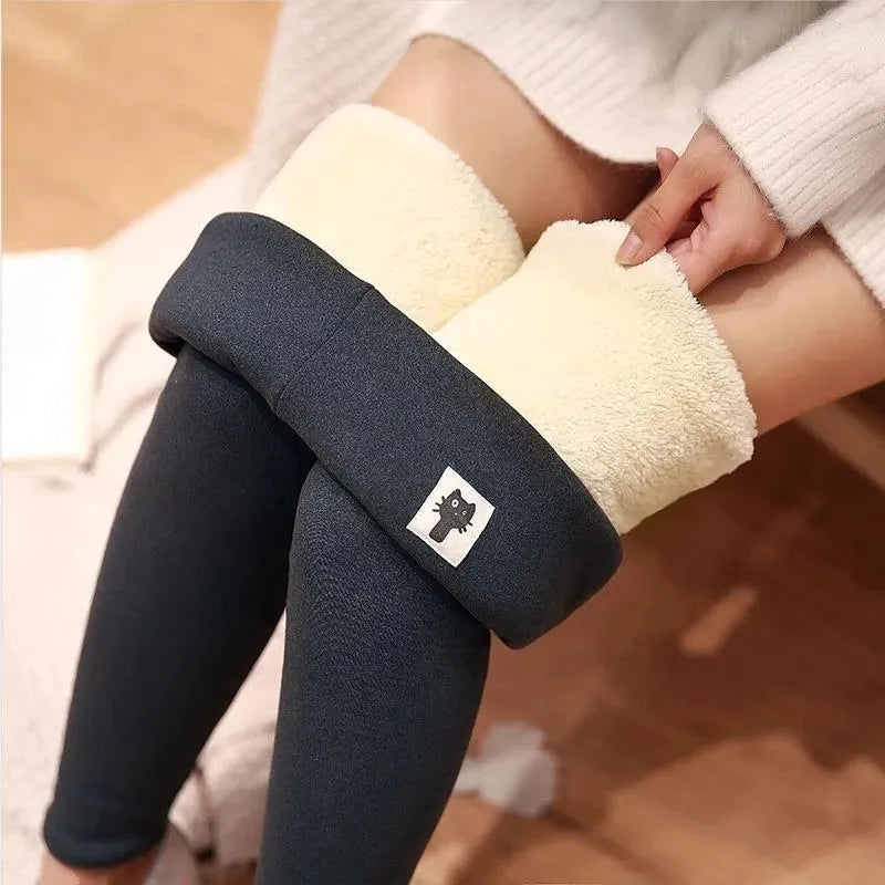 maoxiangshop Winter Fleece Lined Leggings Women High Waist Velvet Keep Warm Pants Solid Comfortable Stretchy Thermal Tights Plus Size Leggins