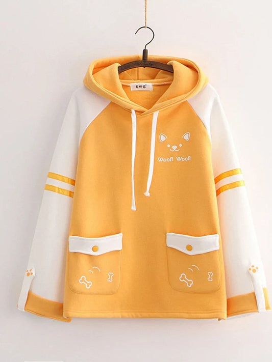 maoxiangshop Japan Kawaii Fleece Warm Hoodie Women Cute Clothes Yellow Girls Thick Sweatshirt Female Winter Hooded Long Sleeve Pullovers Blue