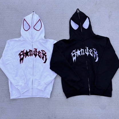 maoxiangshop Dark Spider Print Hoodie Pullover Sweatshirt High Street Retro Loose Hip Hop Punk Kpop Dance Winter Clothes Long Sleeve Tops 