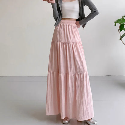 maoxiangshop New White Long Skirts for Women Summer Y2k Clothes Korean Fashion High Waist Harajuku Elegant Casual Dance Pink Skirt Woman 2024