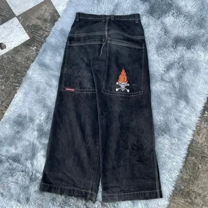 maoxiangshopJeans New Harajuku Hip Hop Retro Skull Graphic Embroidered Baggy Jeans Denim Pants Men Women Goth High Waist Wide Trousers