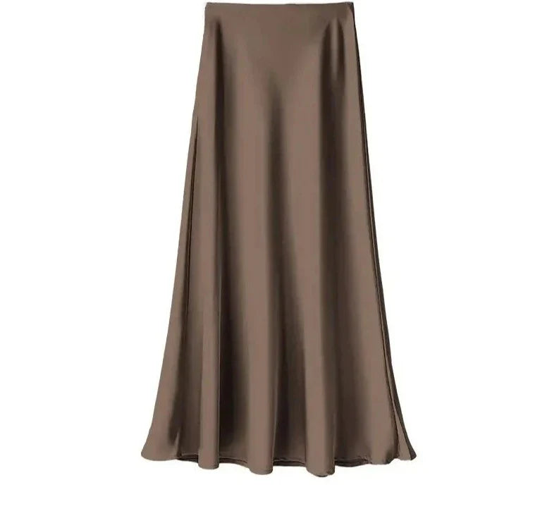 maoxiangshop  -  Luxury Satin Fish Tail Skirts For Women Summer Solid Color Fashion Traceless Waist Long Skirt Elegant Wrap Skirt Spring Autumn