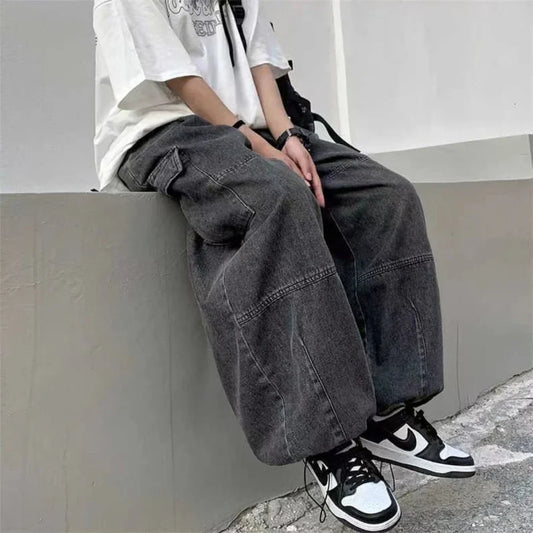maoxiangshop Spring Autumn Trousers y2k baggy jeans for men Wide leg Pants Pockets Elastic Waist Streetwear Loose comfortable Pants