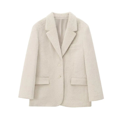 maoxiangshop  -  Fashion Plush Solid Color Women's Coat Turndown Collar Single Breasted Casual Loose Coats Winter Warm Windproof Women Outerwears