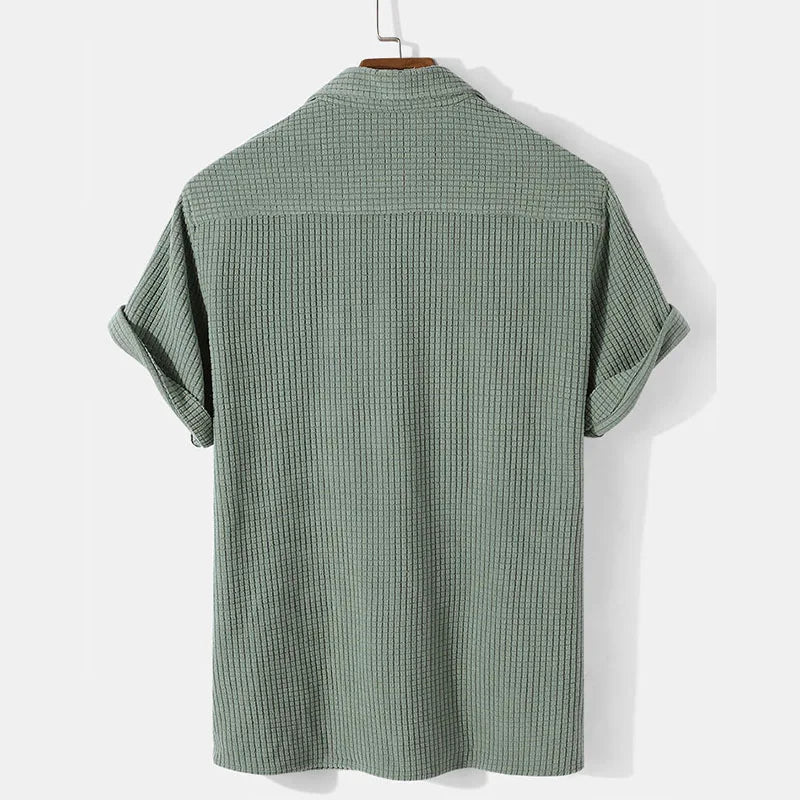 maoxiangshop Summer Mens Casual Plaid Polo Shirts Top Turn-Down Collar Button Blouse Short Sleeve Solid Pocket Blouse Shirt Men Clothing