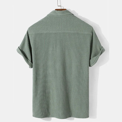 maoxiangshop Summer Mens Casual Plaid Polo Shirts Top Turn-Down Collar Button Blouse Short Sleeve Solid Pocket Blouse Shirt Men Clothing