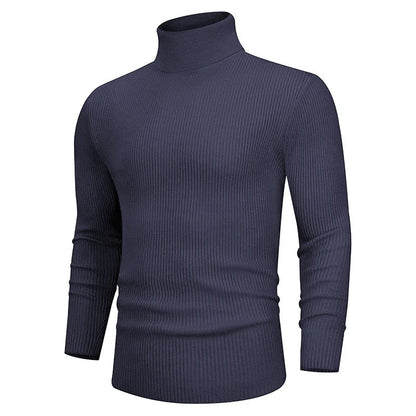 maoxiangshop New Fall Long Sleeved Turtleneck Sweaters Men's Casual Breathable Top Solid Color Elastic Slim Autumn Warm Stripe Streetwear