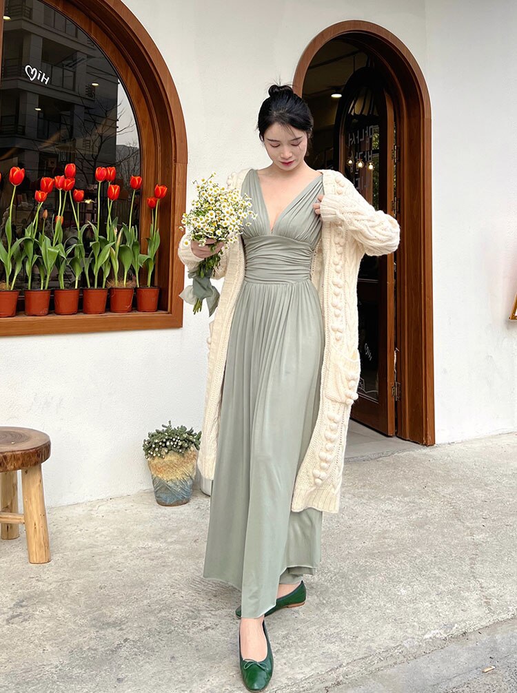 maoxiangshop France Vintage Elegant Party Long Dress Ladies Pink Summer Sexy Beach Boho Dress Women Backless Casual Retro Korean Style Dress