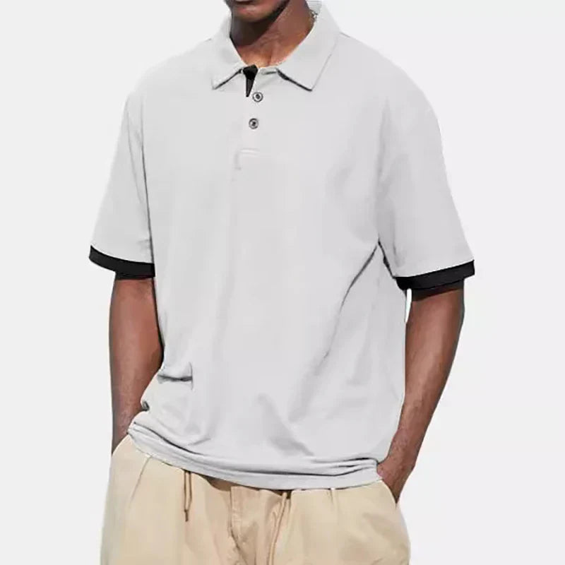 maoxiangshop New Men Short Sleeve Tshirt Summer Lapel Large Polo Shirts Large Collar Solid Color T Shirt for Men