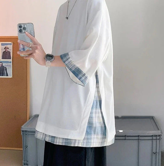 maoxiangshop T-shirts Men Design Casual All-match Patchwork Couple Clothing Teens Streetwear Fashion Ulzzang Summer Baggy Dynamic O-neck Cozy
