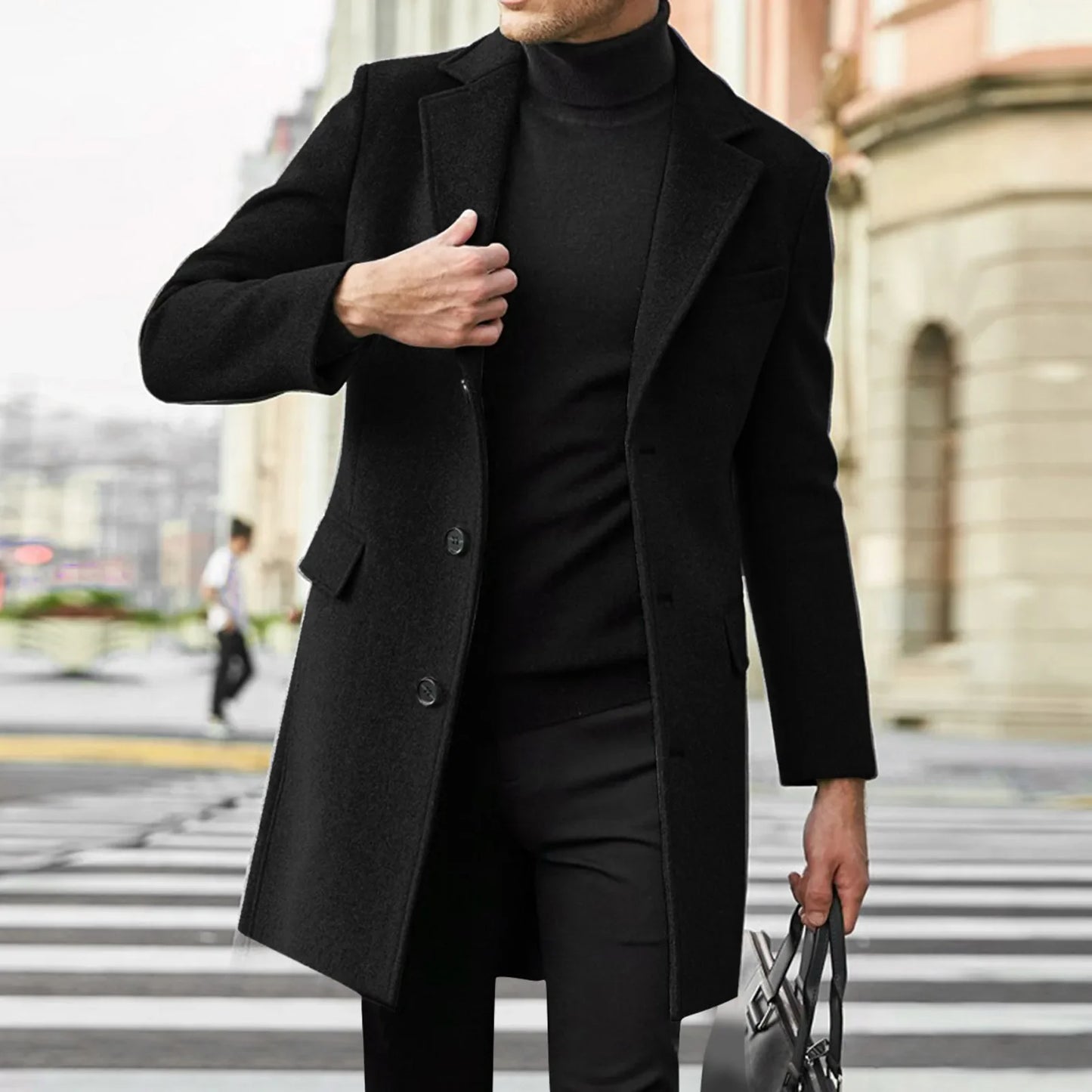 maoxiangshop  Autumn Winter New Mens Woolen Coat Solid Color Long Sleeve Fashion Loose Thicken Warm Casual Men Long Overcoat Coat