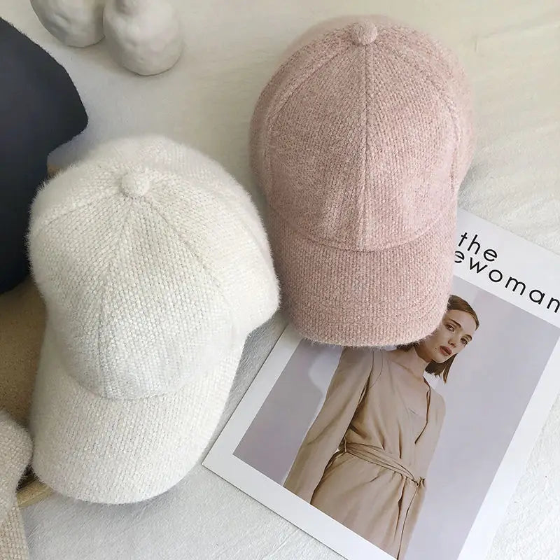 maoxiangshop Autumn Winter Solid Color Baseball Cap Women Cony Hair Women Visor Hat White Black Warm Cap Plush Baseball Caps Casquette Gorras