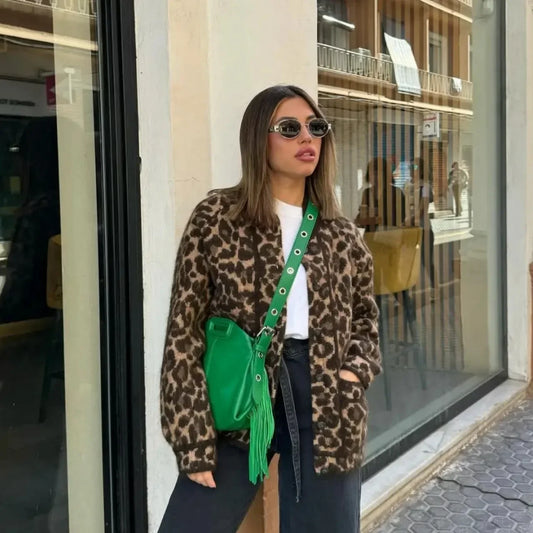 maoxiangshop  -  Autumn Leopard Jacket Coat Women 2024 New Arrivals O Neck Single Breasted Jacket Casual Female Coat