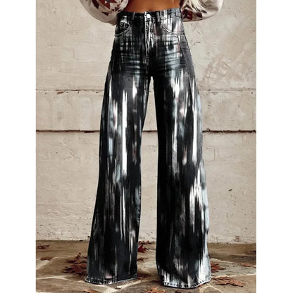 maoxiangshop  -  Trendy Retro Plus Size 3D Print Pants Women Autumn New Fashion Casual Comfortable Imitation Jeans Wide Leg Baggy Jeans Y2k Pants