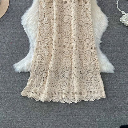 maoxiangshop Bohemian Beach Style Summer Dress Women Crochet Hollow Out Female Dresses Spaghetti Strap Sleeveless Vestidos De Mujer