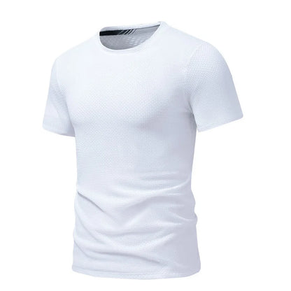 maoxiangshop Summer Ice Silk Streetwear Mens Short Sleeve Solid Color T-Shirts Breathable Basic T-shirt Beach  Lightweight T Shirt Homme