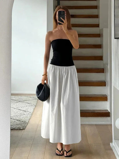 Summer Fashion Pleated Mini Dress For Women Backless Patchwork Slim Contrast Elegant Party Dress Female Mini Dress 2024