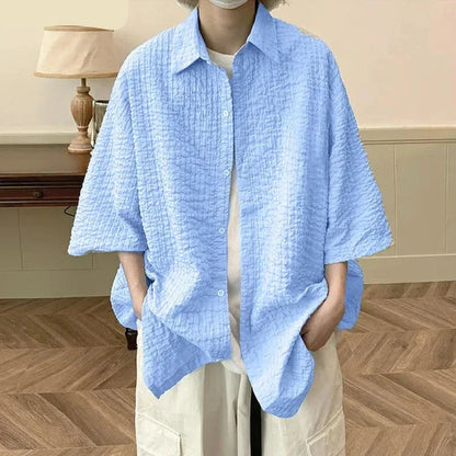 maoxiangshop Handsome Well Fitting Tops New Men's Loose Pleated Design Shirts Casual Streetwear Male Short Sleeved Blouse S-5XL 2024