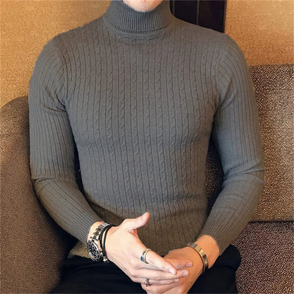 maoxiangshop Autumn Winter Turtleneck Pullovers Warm Solid Color Men's Sweater Slim Pullover Men Knitted Sweaters Bottoming Shirt
