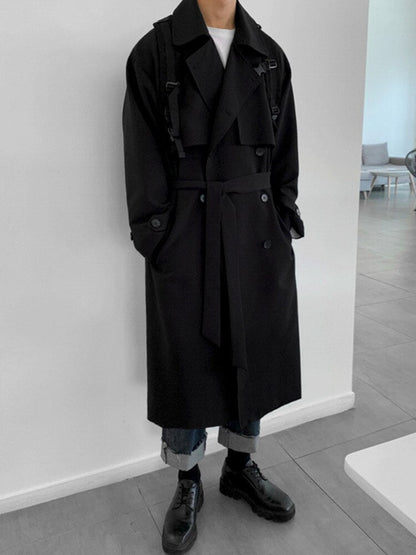 maoxiangshop men's clothing Korean trend windbreaker mid long loose clothes handsome male's Autumn casual trench coat with belt new