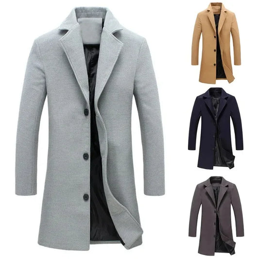 maoxiangshop WINTER OUTFITS MEN Autumn Winter Fashion Men's Woolen Coats Solid Color Single Breasted Lapel Long Coat Jacket Casual Overcoat Plus Size 9 Colors