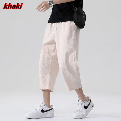 maoxiangshop Summer Casual Pants Men's Wild Cotton and Linen Loose Linen Pants Korean Style Trend Nine-point Straight Trousers