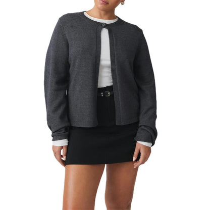 maoxiangshop  -  Women One Button Knit Cardigan 2024 Autumn Knitwear Round Neckline Long sleeve Solid Color Cardigan Rib Jumpers