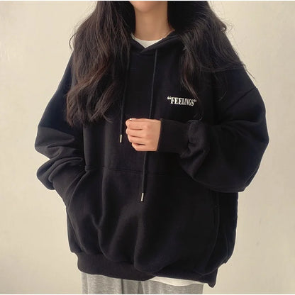 Autumn Winter Female Casual Y2K Long Sleeve Letter Print Sweatshirts Women's Blue Chic Style Fashion Loose Fit Hoodies Top