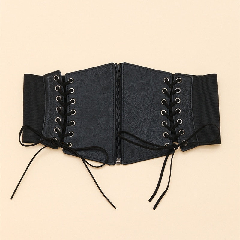 maoxiangshop Fashion Punk Corset Wide Belts Women Slimming Body Elastic Bustier Waistband PU Leather Hip Hop Gothic Dress Girdle Body Shaper