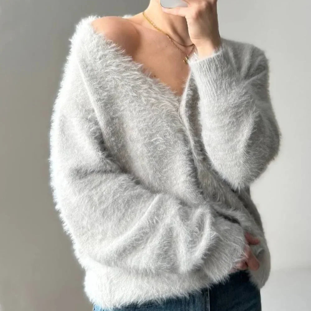 maoxiangshop  -  Women's Knitted Thick Cashmere Wool Cardigan Chic V Neck Single Breasted Long Sleeve Sweater Fall Winter Coat Outwear