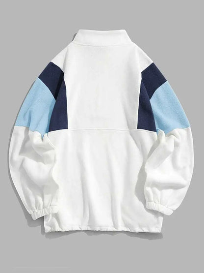 maoxiangshop Hoodie for Men Fluffy Polar Fleece Sweatshirts New York Embroidery Turtleneck Hoodies Pullover Color Block Zipper Sweats