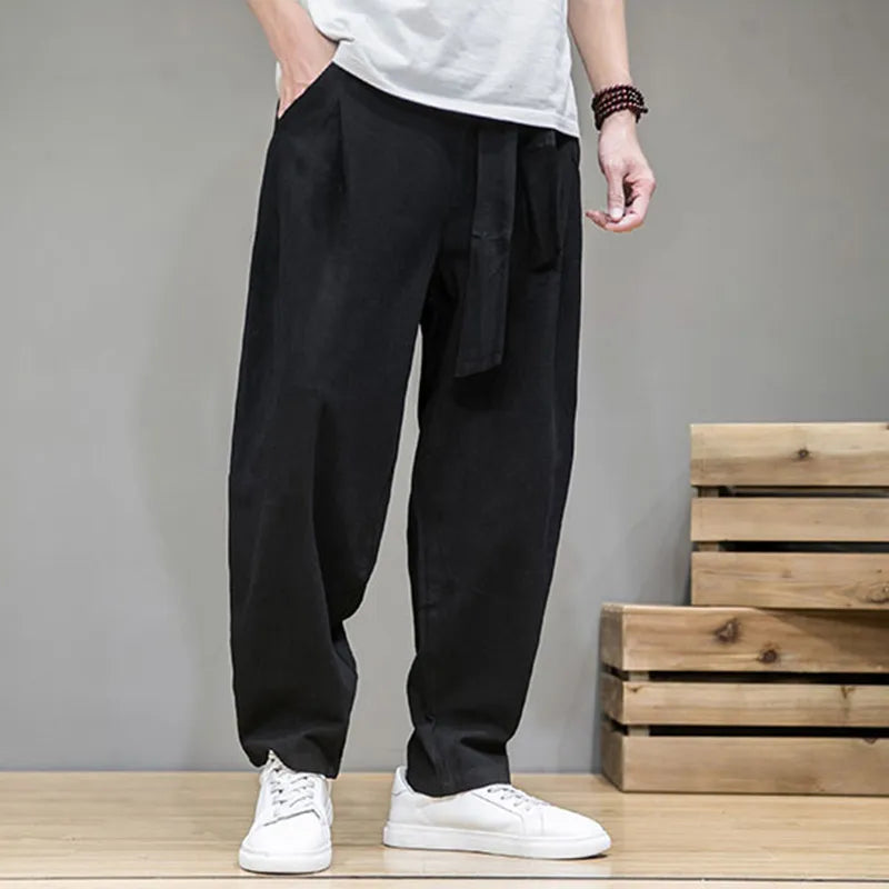 maoxiangshop Spring Cotton Linen Pants Men Elastic Waist Casual Harem Pant Loose Sweatpants Traditional Chinese Trousers pantalons homme