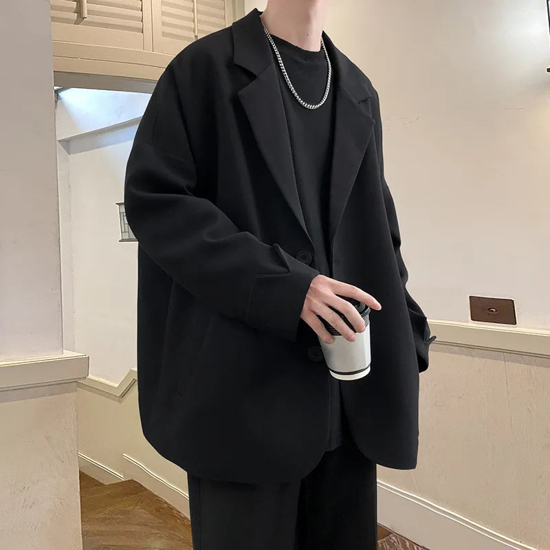 maoxiangshop British-style Blazers Men Leisure Trendy Loose Suit Jackets Male Retro Daily Ins Streetwear All-match Simple Korean Suit-tops