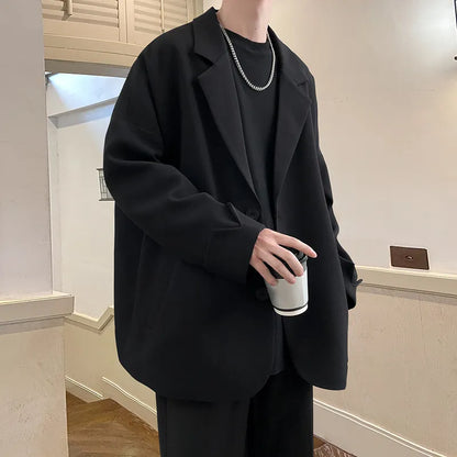 maoxiangshop British-style Blazers Men Leisure Trendy Loose Suit Jackets Male Retro Daily Ins Streetwear All-match Simple Korean Suit-tops