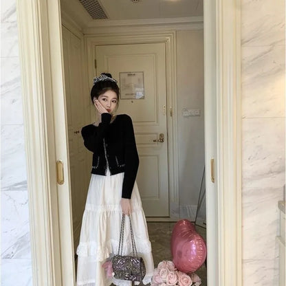 maoxiangshop Lace A-line Loose All-match Spring Autumn Ankle-length Skirts for Women Korean Style Female Tender Fashion Leisure Students Chic