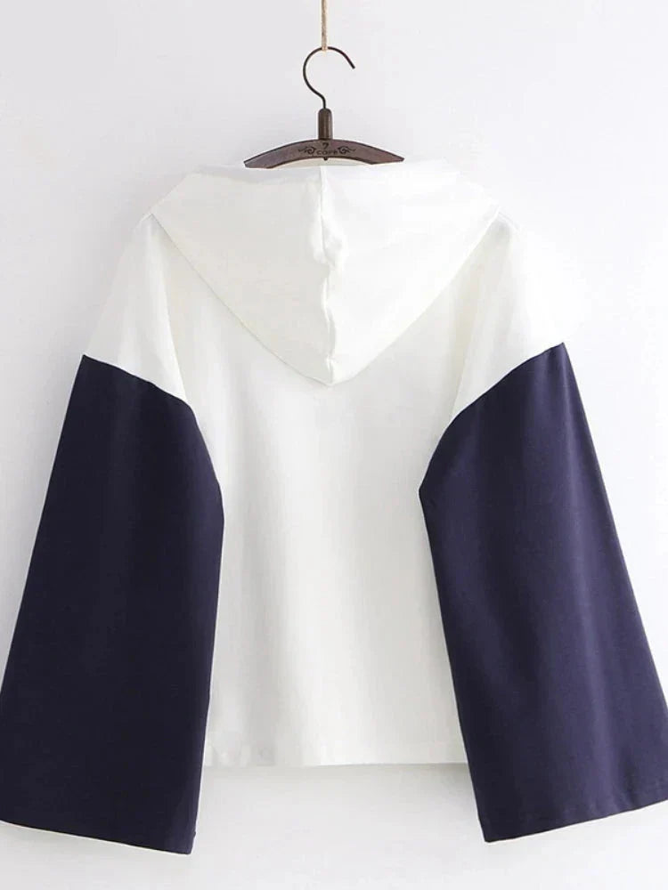 maoxiangshop Harakuju Graphic Casual Cotton Hooded Sweatshirt For Women Summer Patchwork Hoodies Female  Drawstring Pullover Top