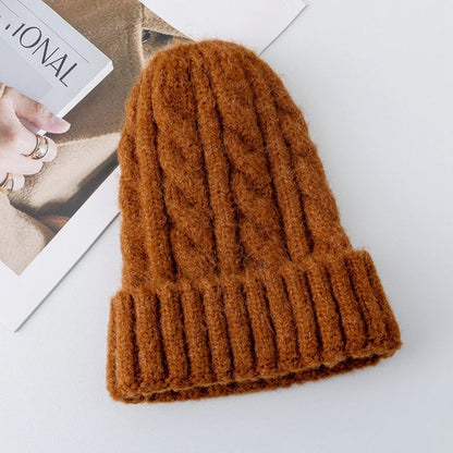 maoxiangshop New Candy Colors Knitted Hats For Women Kpop Style Twist Woolen Beanie Hat Autumn And Winter Female Cap Keep Warm Winter Hat