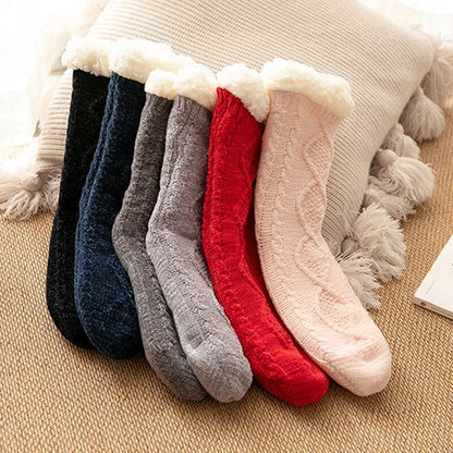 maoxiangshop Thickened Winter Woven Thermal Cashmere Socks Floor Socks Women's Carpet Home Plus Socks Velvet Sleep Socks Slippers Leg Cover