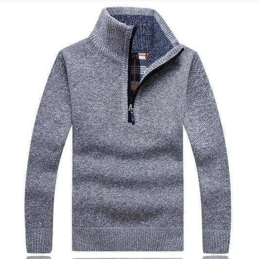 maoxiangshop MEN WINTER OUTFIT Men's Fleece Thicker Sweater Half Zipper Turtleneck Warm Pullover High Quality Male Slim Knitted Wool Sweaters For Spring