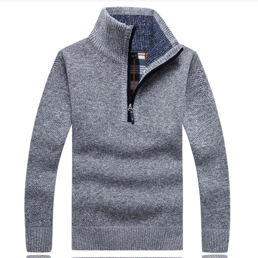 maoxiangshop MEN WINTER OUTFIT Men's Fleece Thicker Sweater Half Zipper Turtleneck Warm Pullover High Quality Male Slim Knitted Wool Sweaters For Spring
