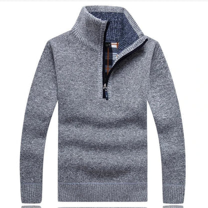 maoxiangshop MEN WINTER OUTFIT Men's Fleece Thicker Sweater Half Zipper Turtleneck Warm Pullover High Quality Male Slim Knitted Wool Sweaters For Spring