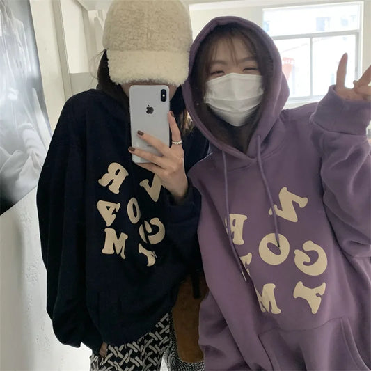 maoxiangshop Korean Autumn Winter Letter Print Hoodie Women Casual Long Sleeve Pullover Tops Hood Shirt Harajuku Oversize Sweatshirt Y2k 후드티