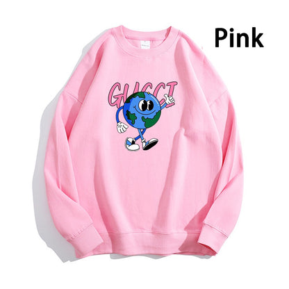Earth Pattern Print Hoodies Autumn Winter Women's Fashion Versatile Multicolor O-Neck Sweatshirts Sweet Lovely Loose Fleece Tops
