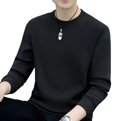 maoxiangshop Men Round Neck Shirts Long Sleeve T-Shirt Casual Undershirts Tees Tops Slim Fit Shirts Designer Solid Tee  Men's Clothing
