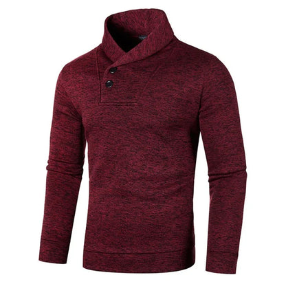 maoxiangshop Sweatwear Half Turtleneck Mens Sweaters Button Neck Solid Color Warm Slim Thick Sweatshirts Winter Pullover Men