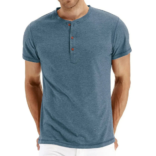 maoxiangshop Brand Quality Cotton Men T-shirt Henry Neck Fashion Design Slim Fit Solid T-shirts Male Tops Tees Short Sleeve T Shirt For Men