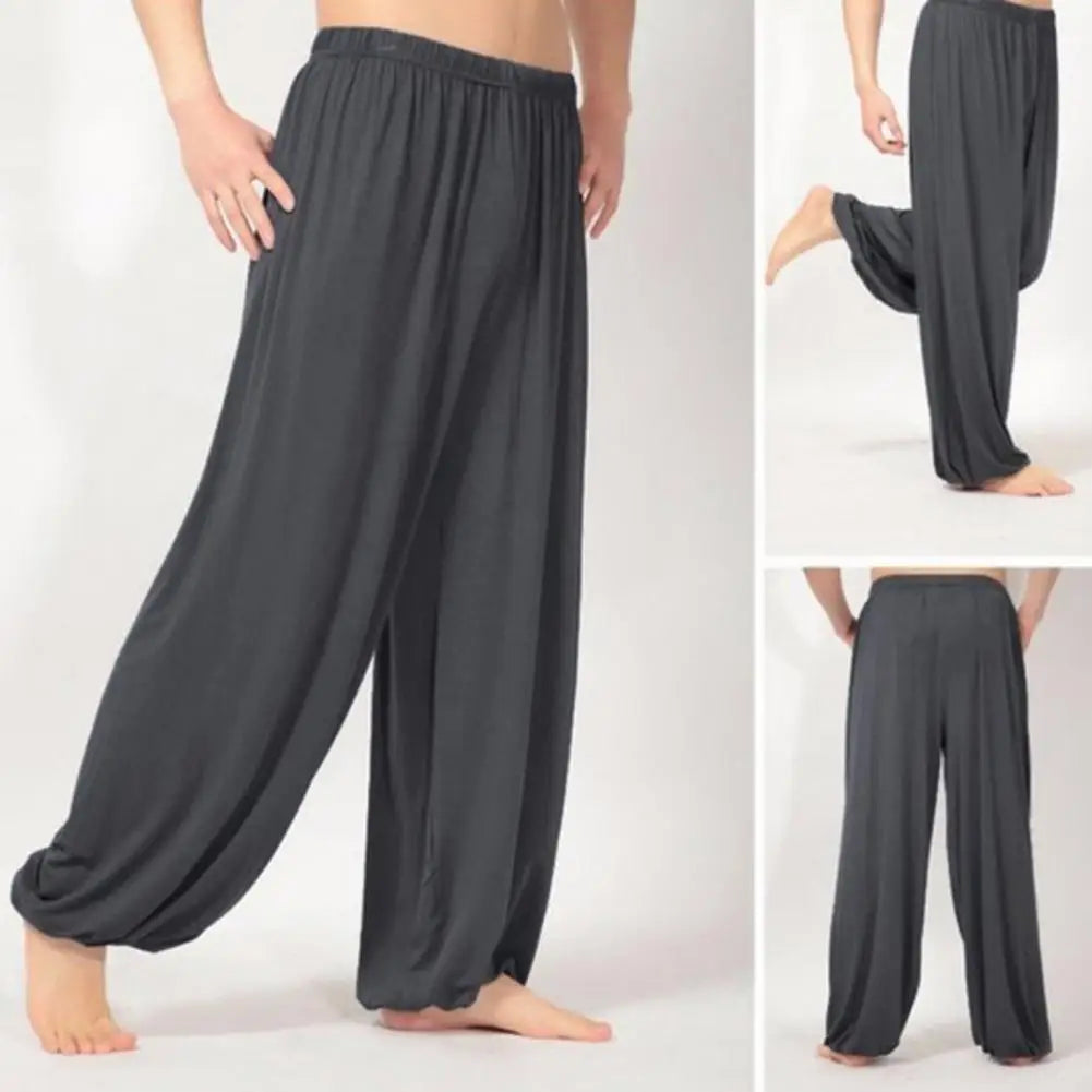 maoxiangshop Pure Color Loose Straight Pants Men Sweatpants Modal Casual Spring Long Trousers Men Sports Yoga Pants Trendy Dance Clothing