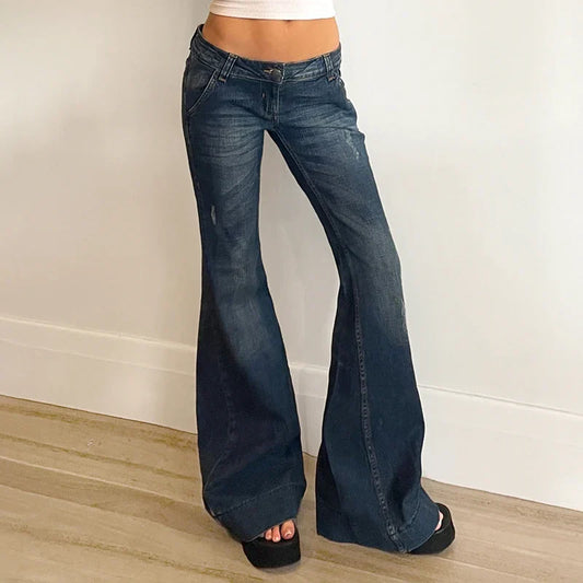 Vintage Y2K Aesthetic Skinny Flared Jeans Female Harajuku Korean Low Rise Boot Cut Denim Trousers 2000s Kawaii Bottom