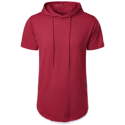 maoxiangshop Summer Hooded Sweatwear New Mens Short Sleeve Loose T-shirt Solid Color Lightweight Hoodie Fitness Breathable Collar Tops