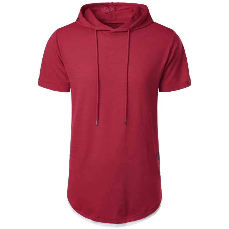 maoxiangshop Summer Hooded Sweatwear New Mens Short Sleeve Loose T-shirt Solid Color Lightweight Hoodie Fitness Breathable Collar Tops
